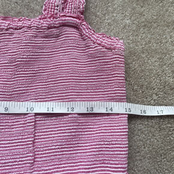 J. Crew Smocked Mini Dress Medium Tiered Pink Striped Ruffle Cottage Prairie - Picture 8 of 9